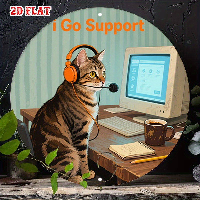 Office Tech Decor - CIFBUY ภาพตกแต่งผนังอะลูมิเนียมลายแมวสนุกสนาน 2D สไตล์วินเทจ ทนทาน กันน้ำ