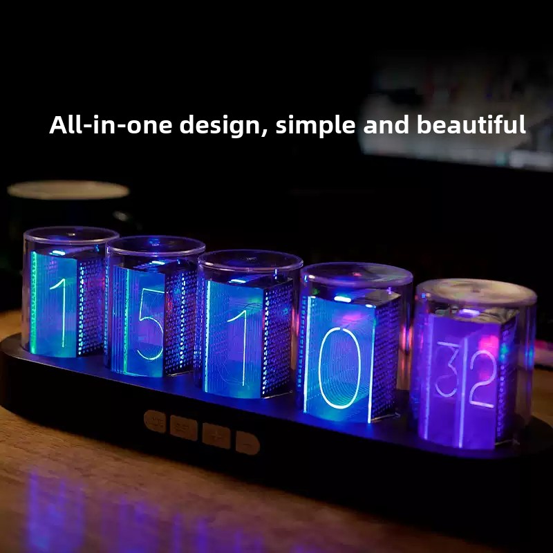 Office Tech Decor - นาฬิกาตั้งโต๊ะ RGB สำหรับเกมเมอร์ ตกแต่งด้วยหลอด LED Nixie