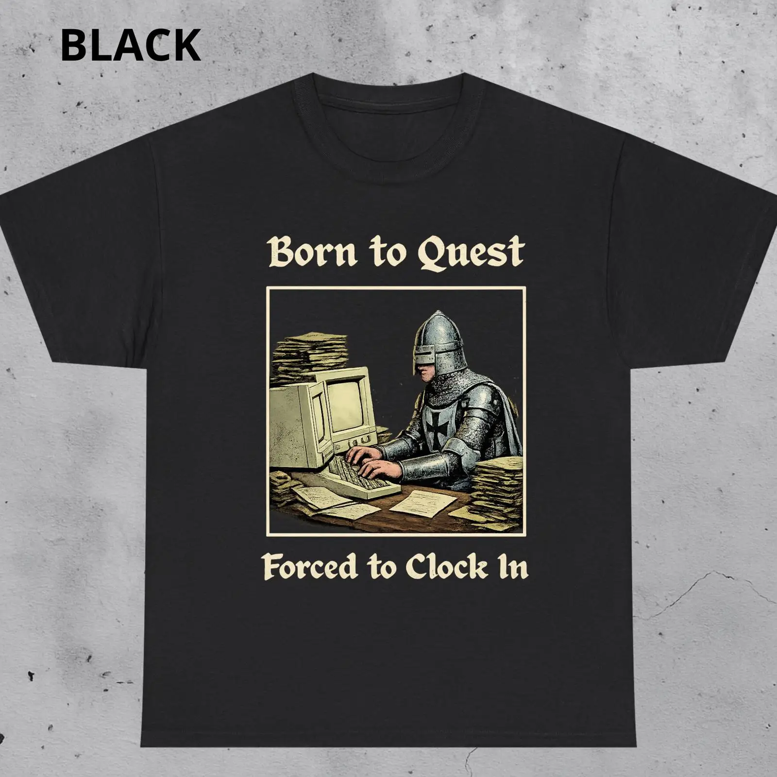 Office Quest - เสื้อยืด Born to Quest Forced Clock