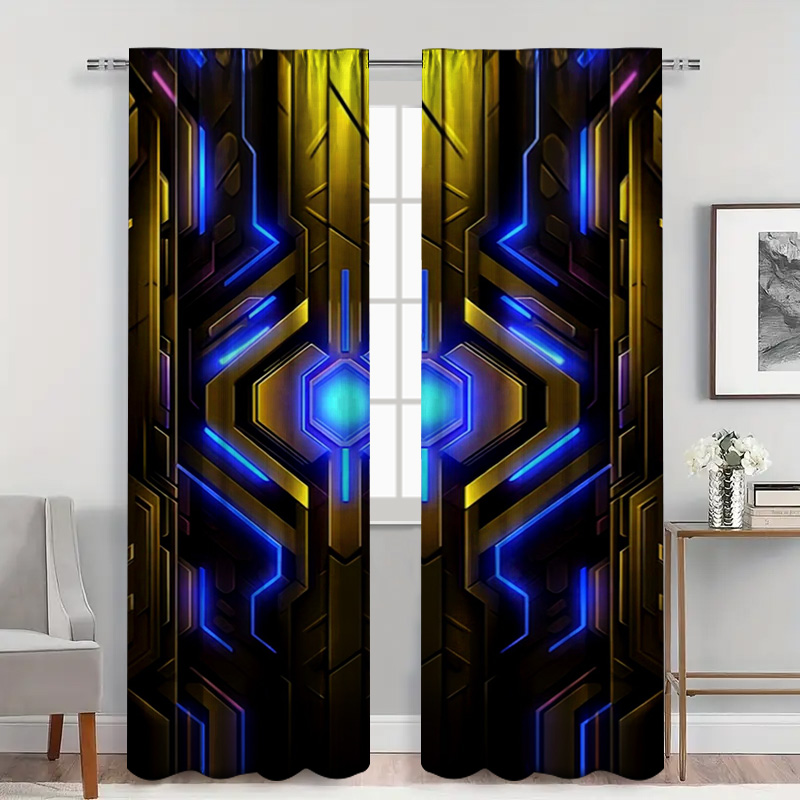 ผ้าม่านลายเรขาคณิต 2 ชิ้น พร้อ - Office Tech Decor บทวิจารณ์และราคา